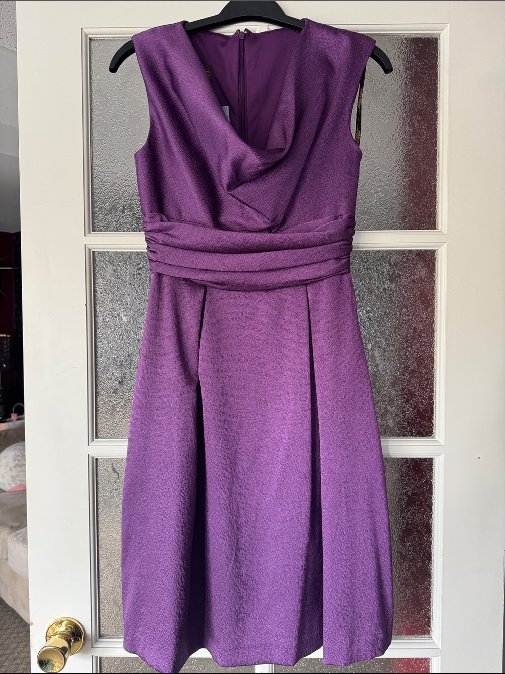 Sleeveless Purple Cowl Neck A-Line Dress